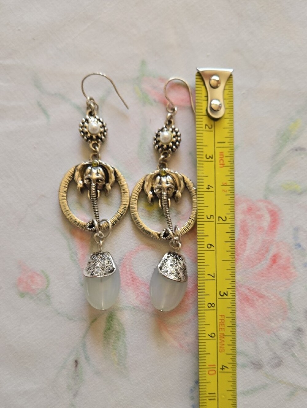 Silver Elephant Hoop Drop Earrings with Pale Blue Gem - Picture 8 of 8